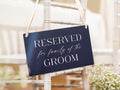 Reserved Hanging Acrylic Sign with Ribbon (D2) - 11.5x7" Reserved Seat Sign for Family of the Groom, Wedding Ceremony Reception Chair Sign