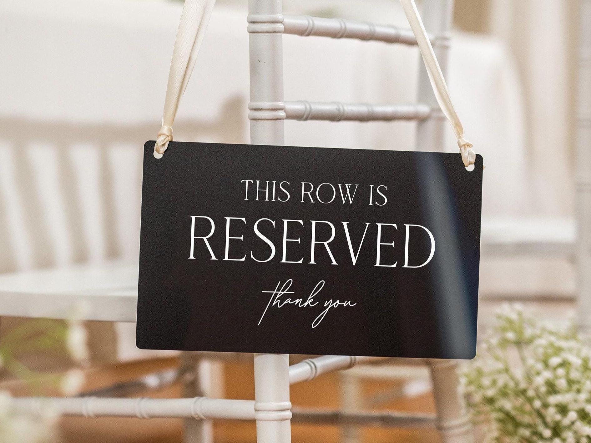Reserved Hanging Acrylic Sign with Ribbon (D3) - 11.5x7" This Row is Reserved for Wedding Ceremony Seats Sign, Reception and Bridal Party