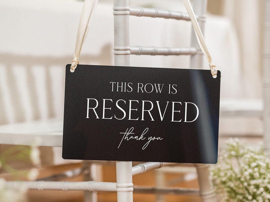 Reserved Hanging Acrylic Sign with Ribbon (D3) - 11.5x7" This Row is Reserved for Wedding Ceremony Seats Sign, Reception and Bridal Party
