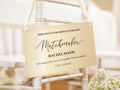 Wedding Hanging Acrylic Sign with Ribbon (Design 2) - 11.5x7" Sign, Signage for Wedding Chair Aisle Table, Matchmaker Sign