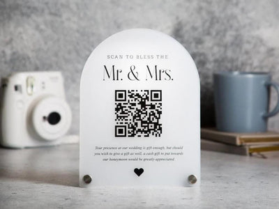 Arched QR Code (Wedding Sign) - 6x7.75" Scannable Acrylic Sign, Wedding Cash Gift Table Decoration, Venmo Paypal Donation