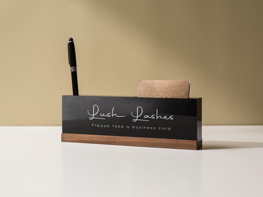 Personalized Acrylic Name Block w/ Slots (D2) - Optional Wood Base, Minimal Executive Teacher Desk Decor, New Job, Desk Name Plate