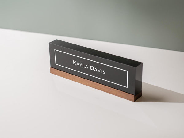 Personalized Acrylic Name Block (D4) - w/ Optional Wooden Base, Table Desk CEO Manager Boss Sign, Reception Job Office Decor, Promotion Gift