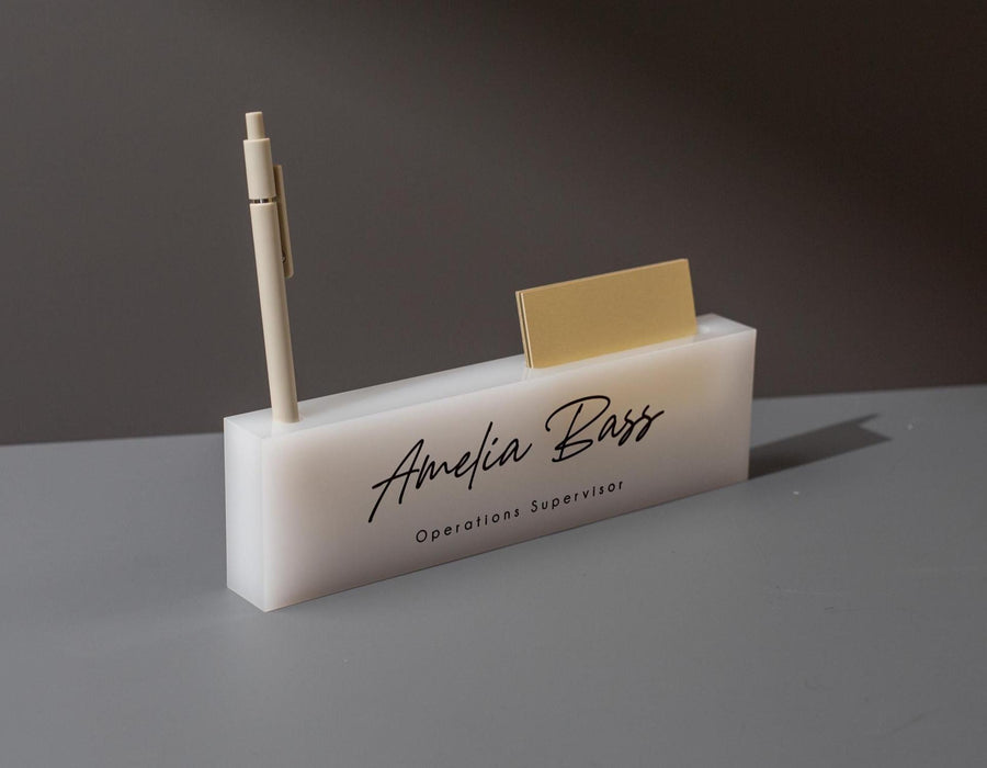 Personalized Acrylic Name Block (D5) - w/ Optional Wooden Base, Minimal Executive Desk Table CEO Sign, Job Office Decor, Graduation Gift