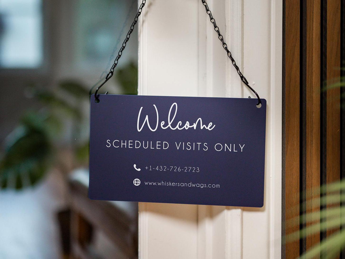 Hanging Acrylic Sign & Black Metal Chain (D11) - 11.5x7" Custom Window Office Home Business Door Wall Signage, Welcome Store Open Closed