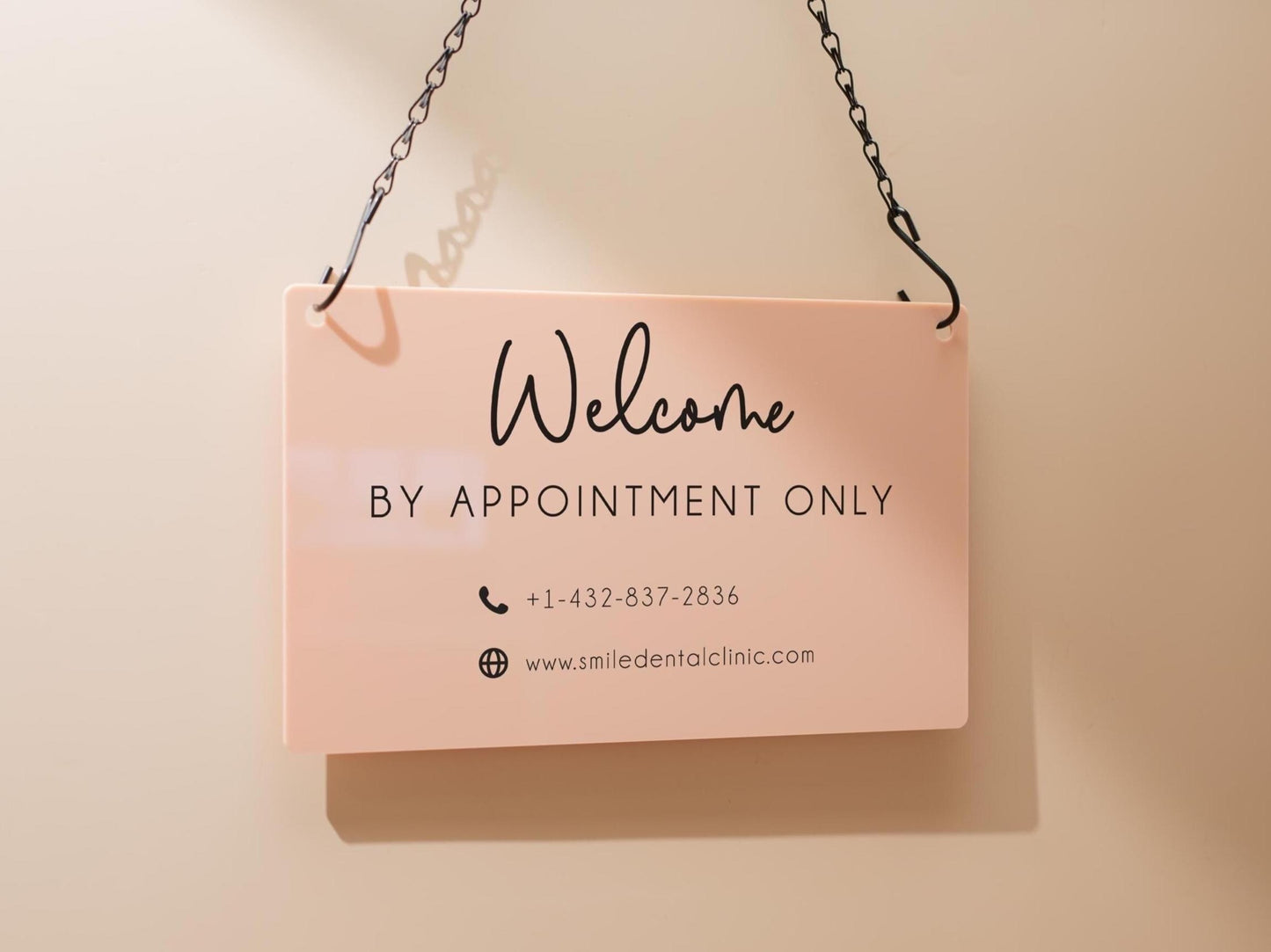 Hanging Acrylic Sign & Black Metal Chain (D11) - 11.5x7" Custom Window Office Home Business Door Wall Signage, Welcome Store Open Closed