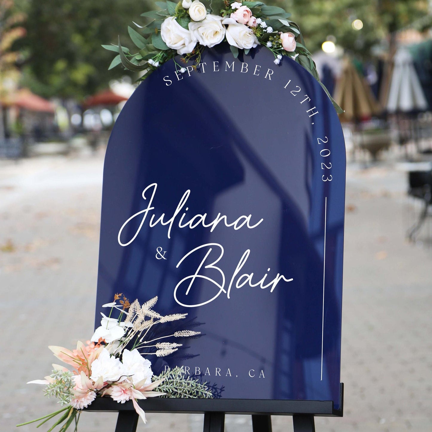 Personalized Arched Acrylic Wedding Welcome Sign (Design 3) - Baby Pink Welcome To Our Wedding Venue Entrance Display with Bride Groom Name