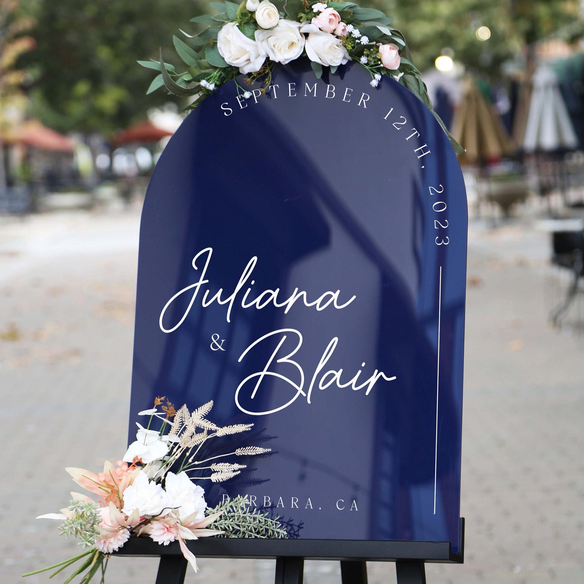 Personalized Arched Acrylic Wedding Welcome Sign (Design 3) - Baby Pink Welcome To Our Wedding Venue Entrance Display with Bride Groom Name