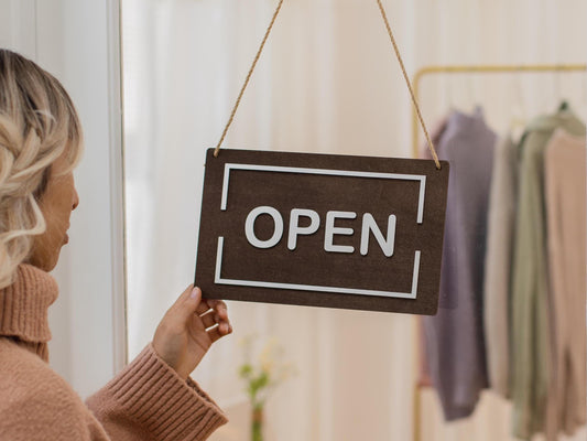 Open Closed Wood Hanging Sign (Design 1) - Double Sided Business Sign For Boutique Shop Storefront Window Signage Outdoor with White Rope