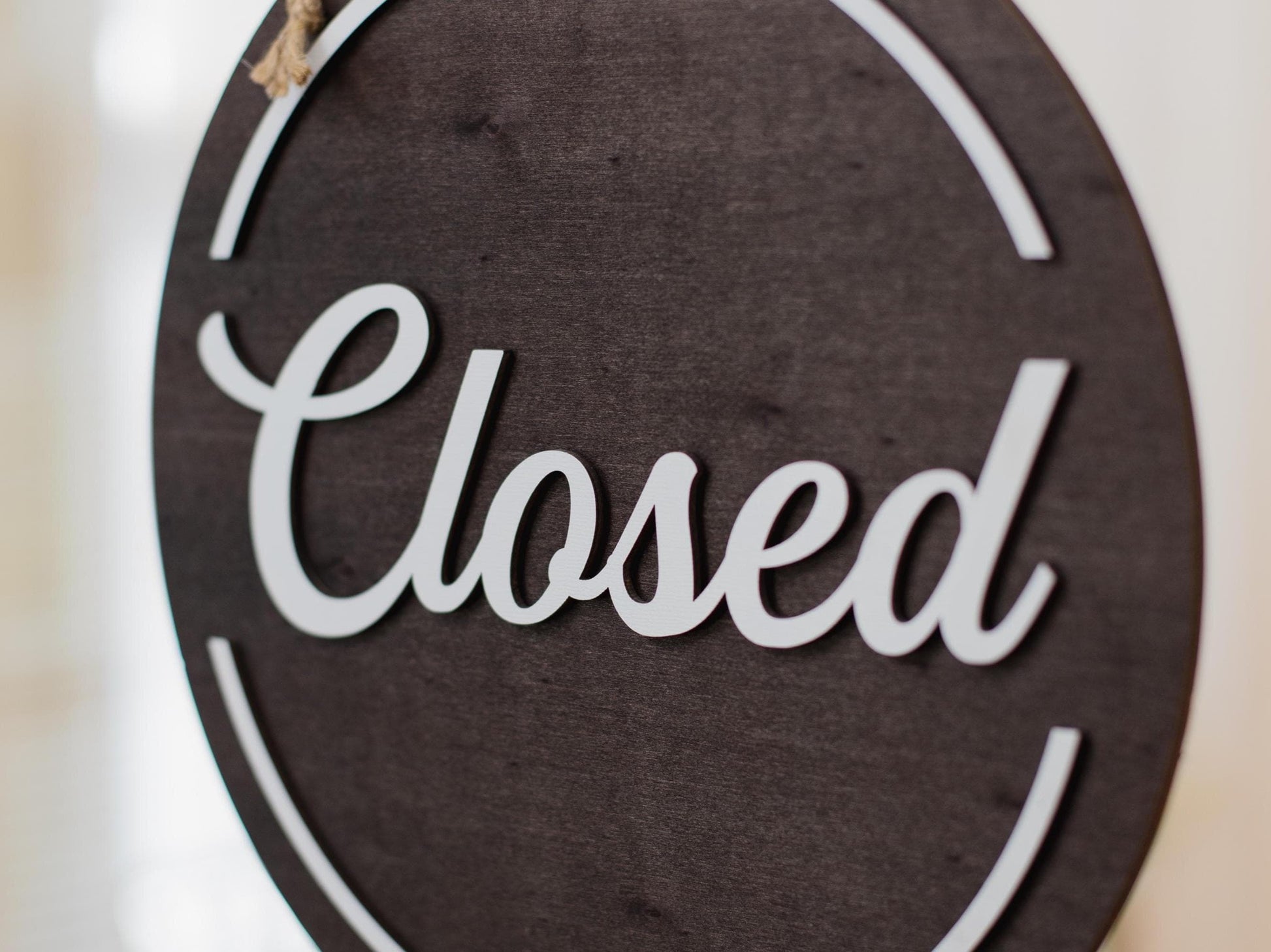 Open Closed Wood Hanging Sign (Design 2) - Double Sided Small Business Sign For Hair Salon Spa Window Indoor Outdoor Signage w/ White Rope