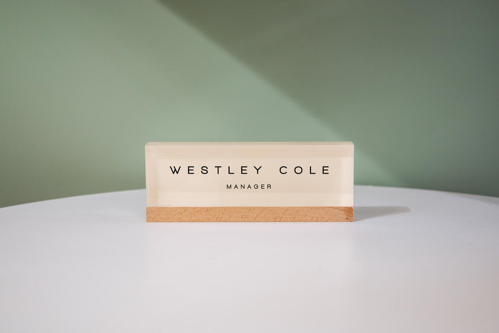 Pastel Acrylic Name Block (D3) - w/ Optional Wooden Base, Work Title Desk Table CEO Sign Job Office Decor Promotion Coworker Staff Gifts