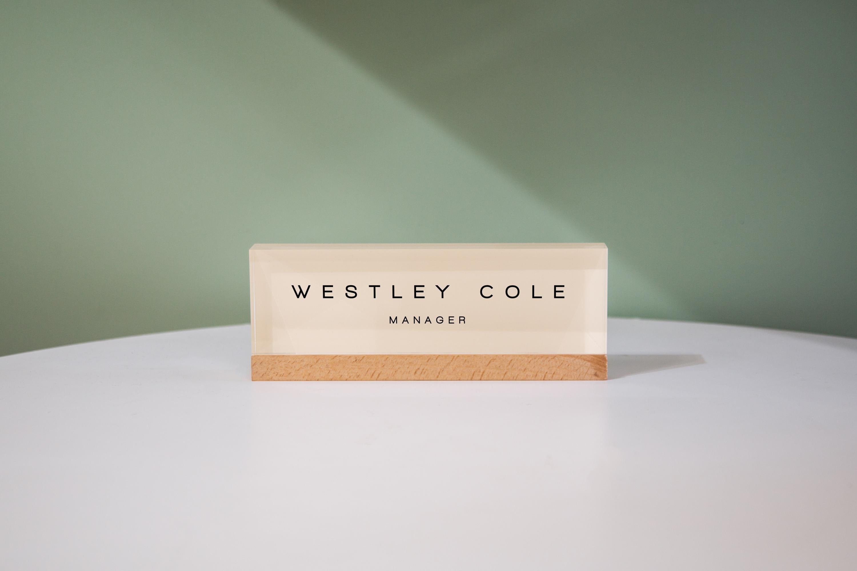 Pastel Acrylic Name Block (D3) - w/ Optional Wooden Base, Work Title Desk Table CEO Sign Job Office Decor Promotion Coworker Staff Gifts