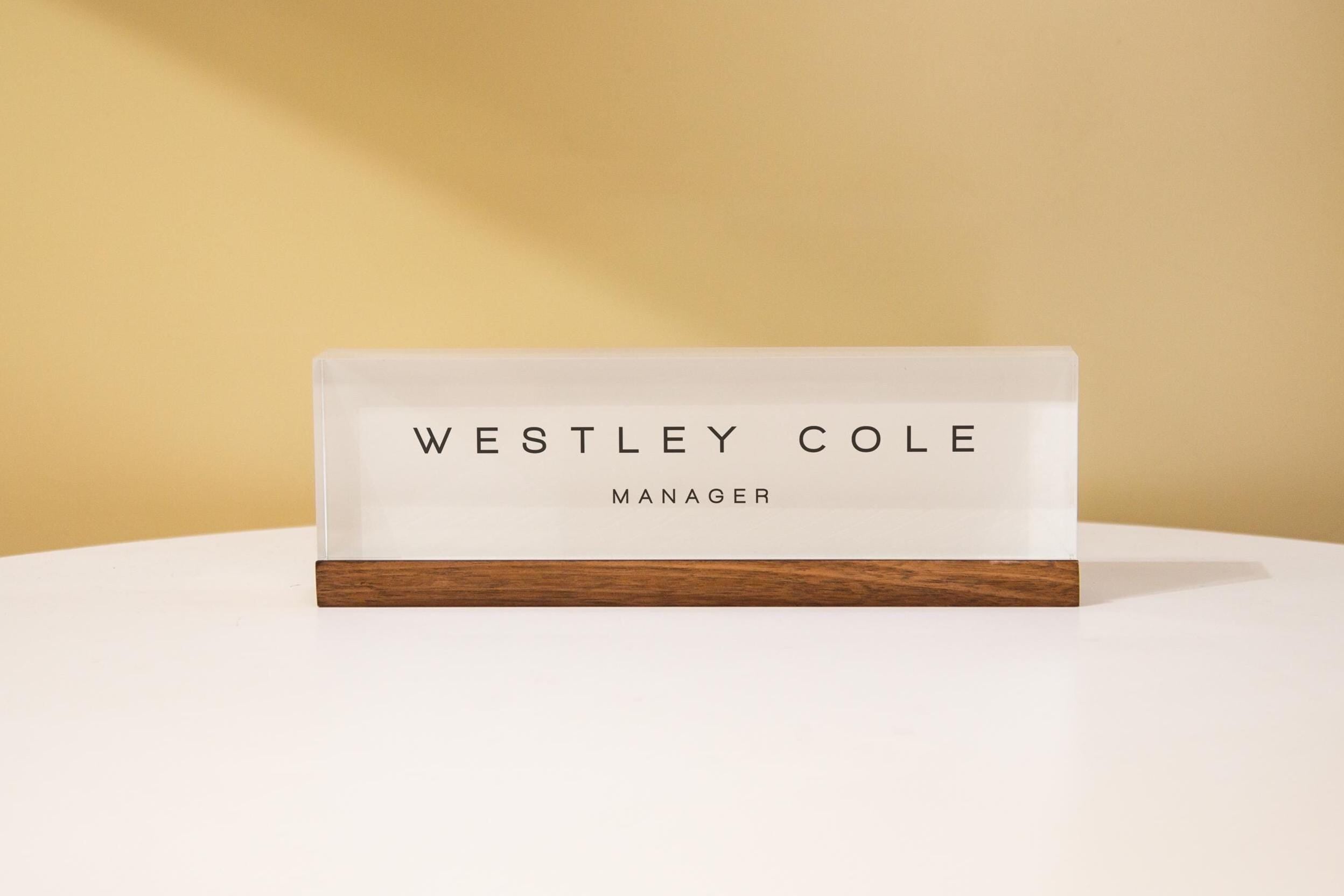 Pastel Acrylic Name Block (D3) - w/ Optional Wooden Base, Work Title Desk Table CEO Sign Job Office Decor Promotion Coworker Staff Gifts