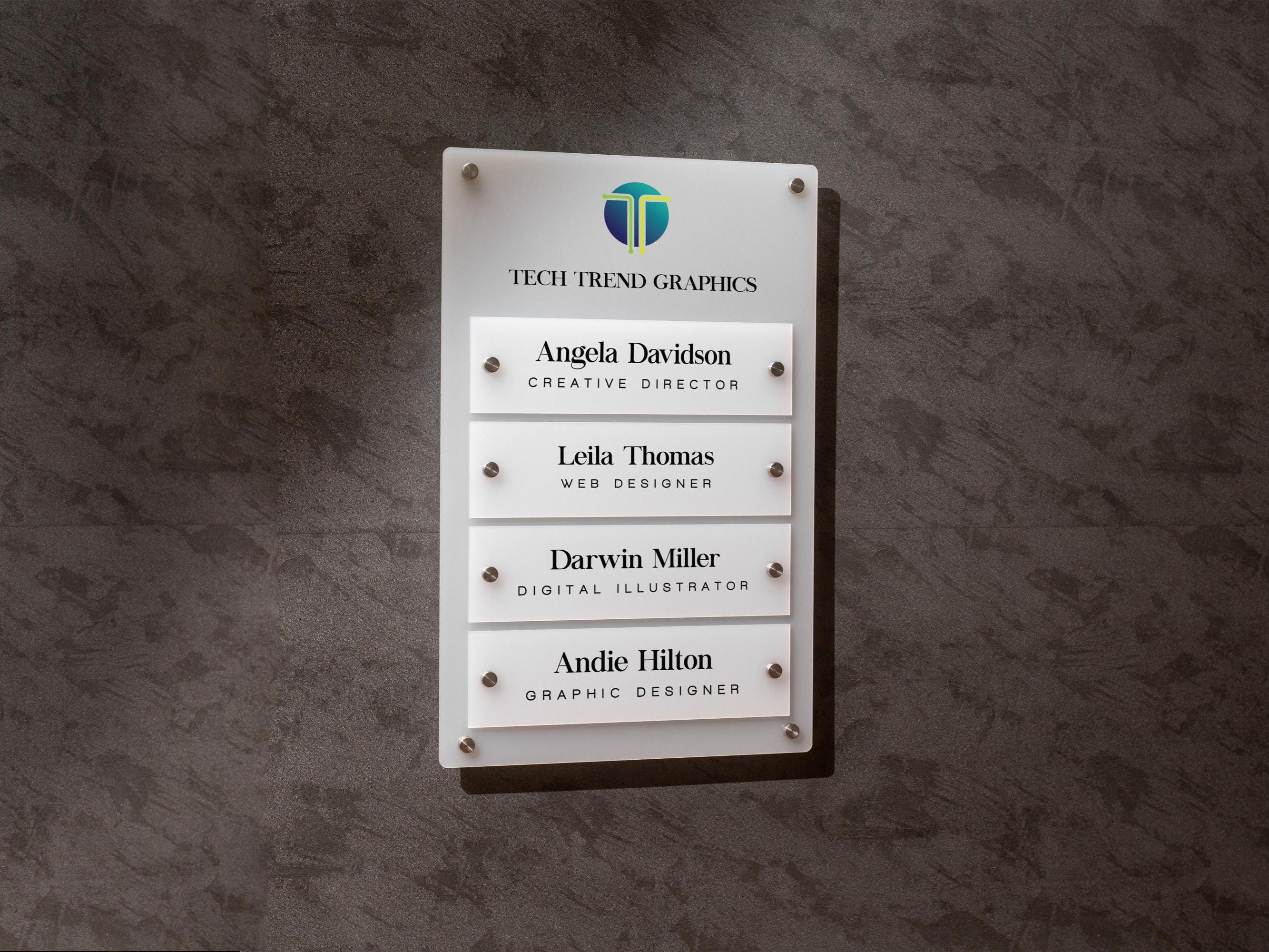 Wall Directory (Standard) - Customizable Large Office Wall Door Building Mounted Business Logo Sign, Job Title Room Signage, Made to Order