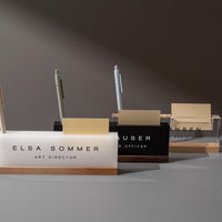 Personalized Acrylic Name Block w/ Slots (D3) - Optional Wood Base, Minimal Executive Teacher Desk Decor, New Job, Desk Name Plate