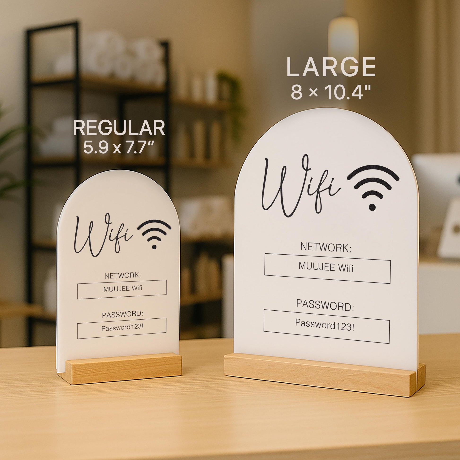 Arch Acrylic Wifi Sign w/ Base (D5) - Custom Wifi Password Display Home Office Business Shop Airbnb Rental Decor Visitor Reception 6x7.5"