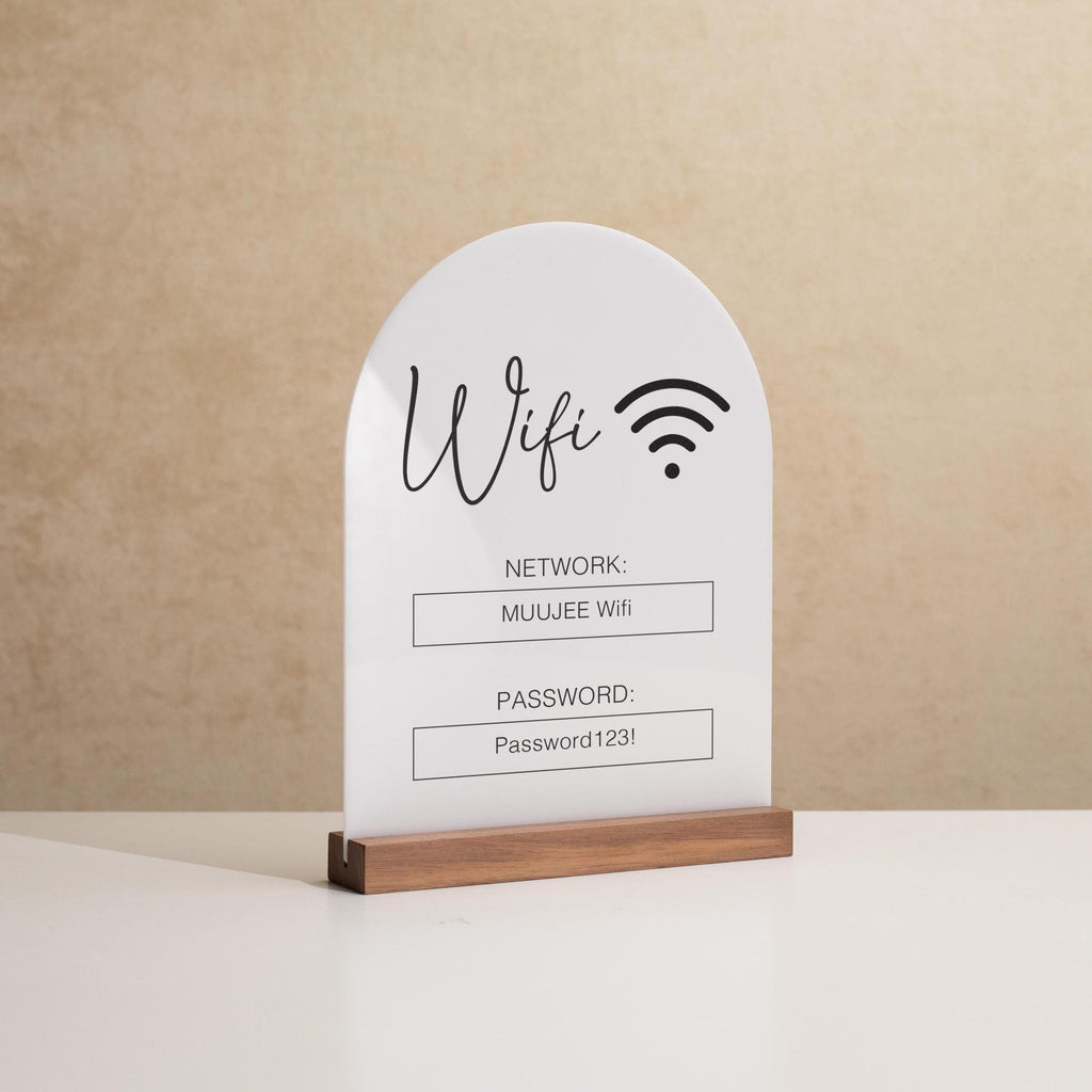 Arch Acrylic Wifi Sign w/ Base (D5) - Custom Wifi Password Display Home Office Business Shop Airbnb Rental Decor Visitor Reception