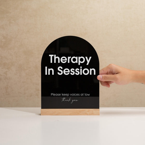 Arch Acrylic Sign w/ Base (D10) - In Session Meeting Display, Custom Signage for Business Clinic Office Retail Shops Trade Craft Show