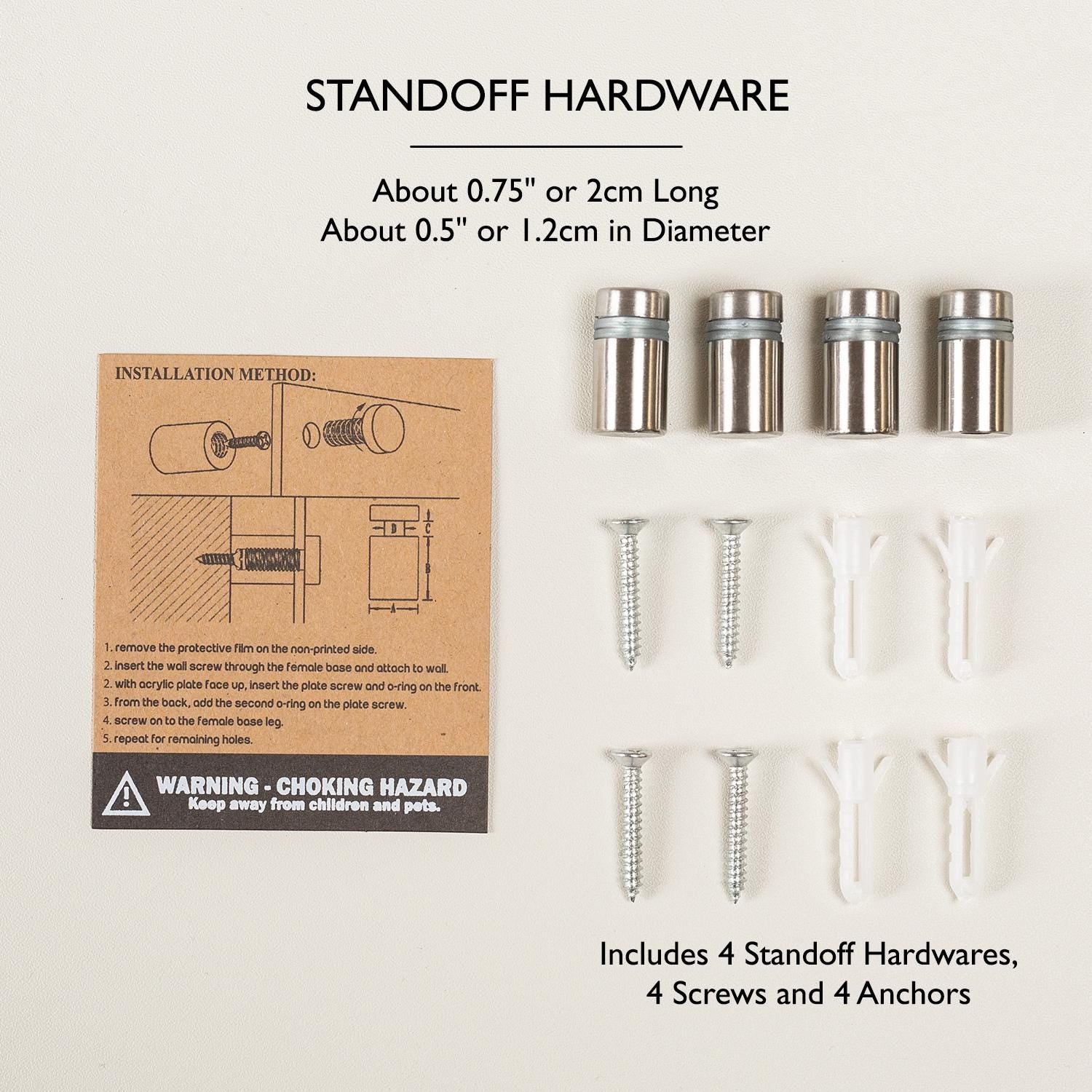 4pc Stand-offs for Wall Signs - 4x Set, Hardware Included, Acrylic Sign Replacement, Add-On, Available in Black, White, Silver, or Gold