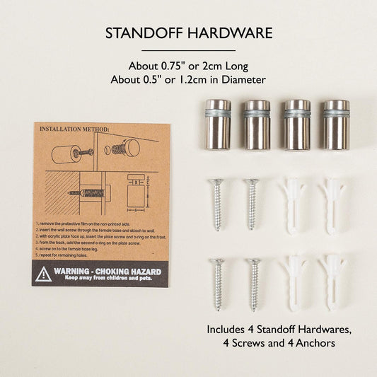 4pc Stand-offs for Wall Signs - 4x Set, Hardware Included, Acrylic Sign Replacement, Add-On, Available in Black, White, Silver, or Gold