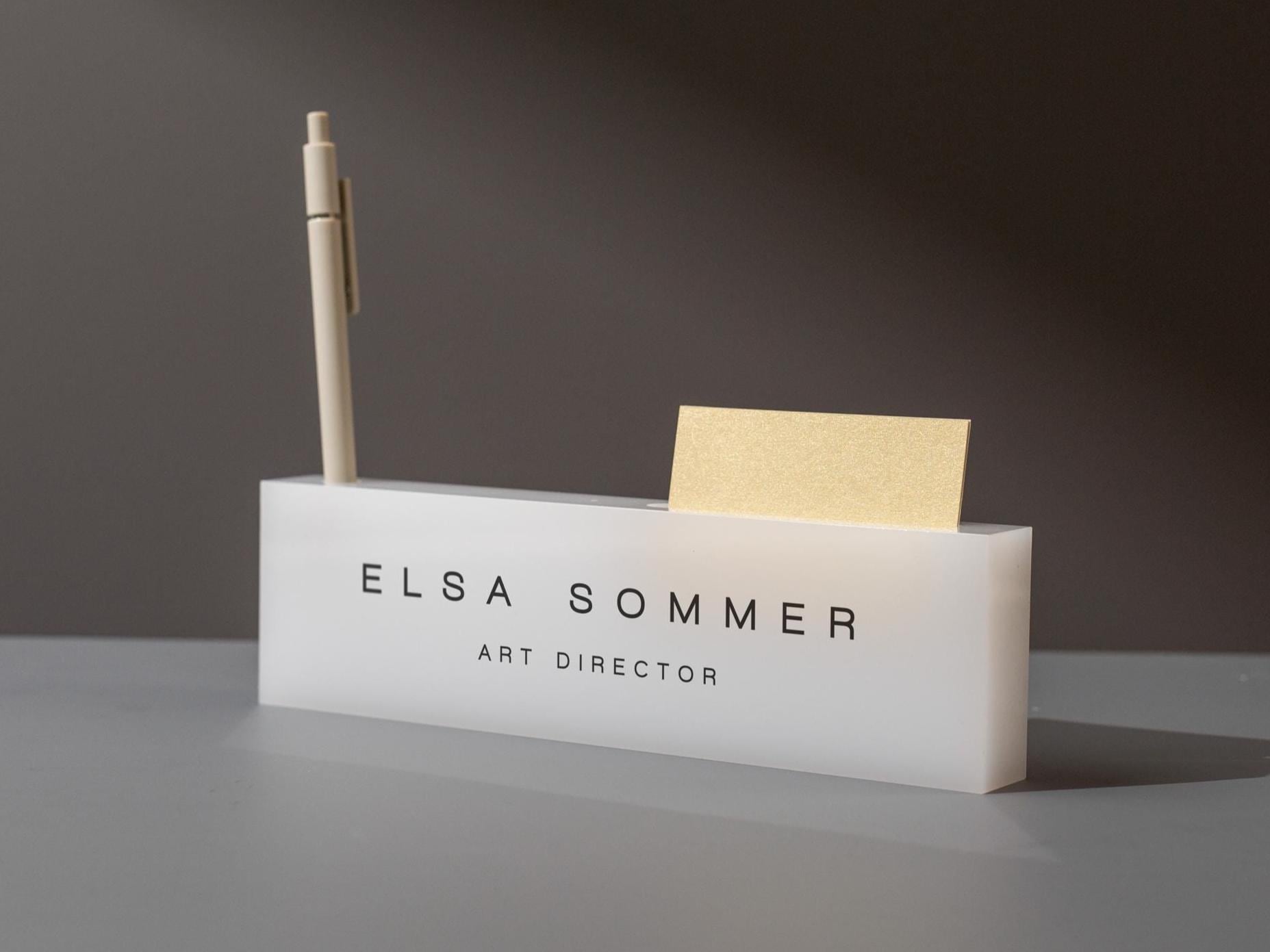Personalized Acrylic Name Block w/ Slots (D3) - Optional Wood Base, Minimal Executive Teacher Desk Decor, New Job, Desk Name Plate