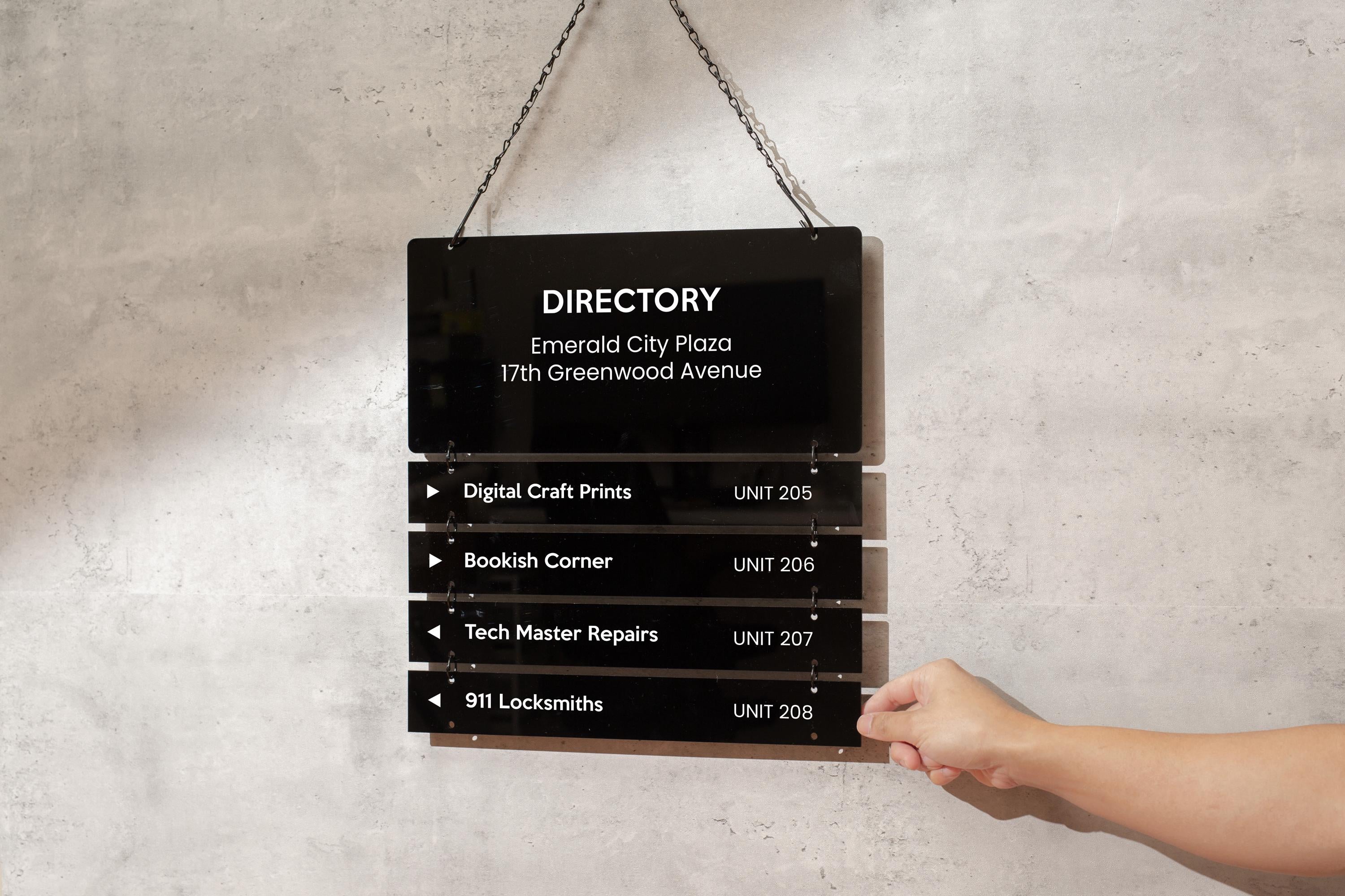 Interchangable Hanging Directory Sign - Customizable Office Wall Door Building Business Retail Shop Display Job Title Room Made to Order