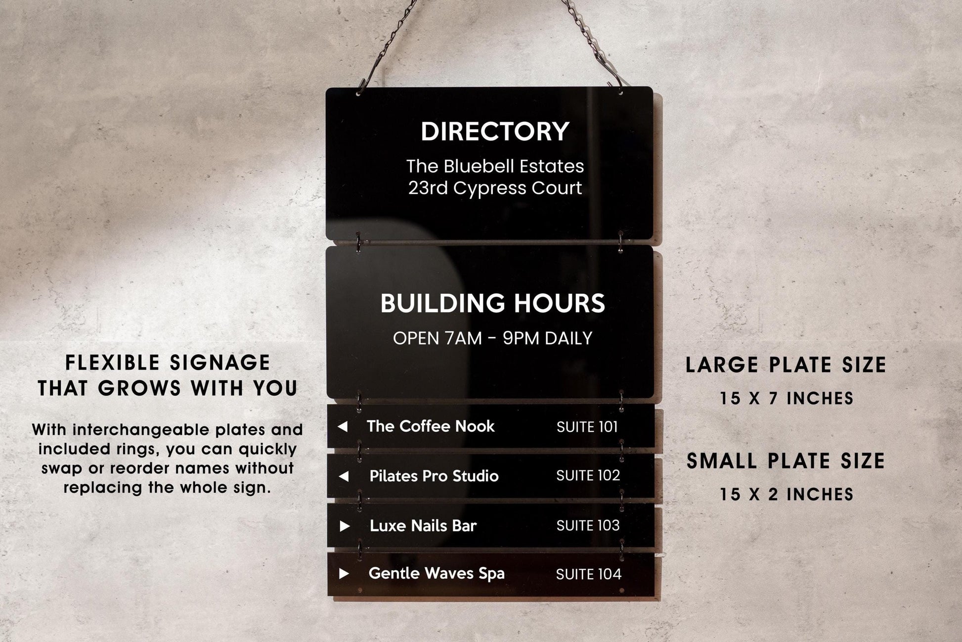 Interchangable Hanging Directory Sign - Customizable Office Wall Door Building Business Retail Shop Display Job Title Room Made to Order