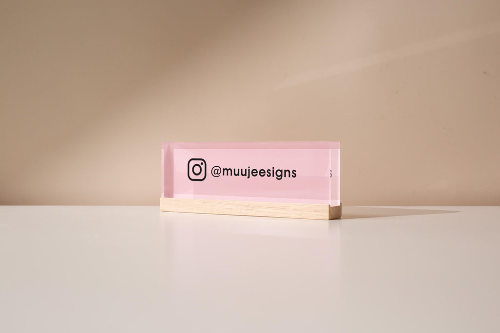 Pastel Acrylic Name Block (D2) - w/ Optional Wooden Base, Display Signage Desk Table Work Social Media Instagram Sign Small Business Gift