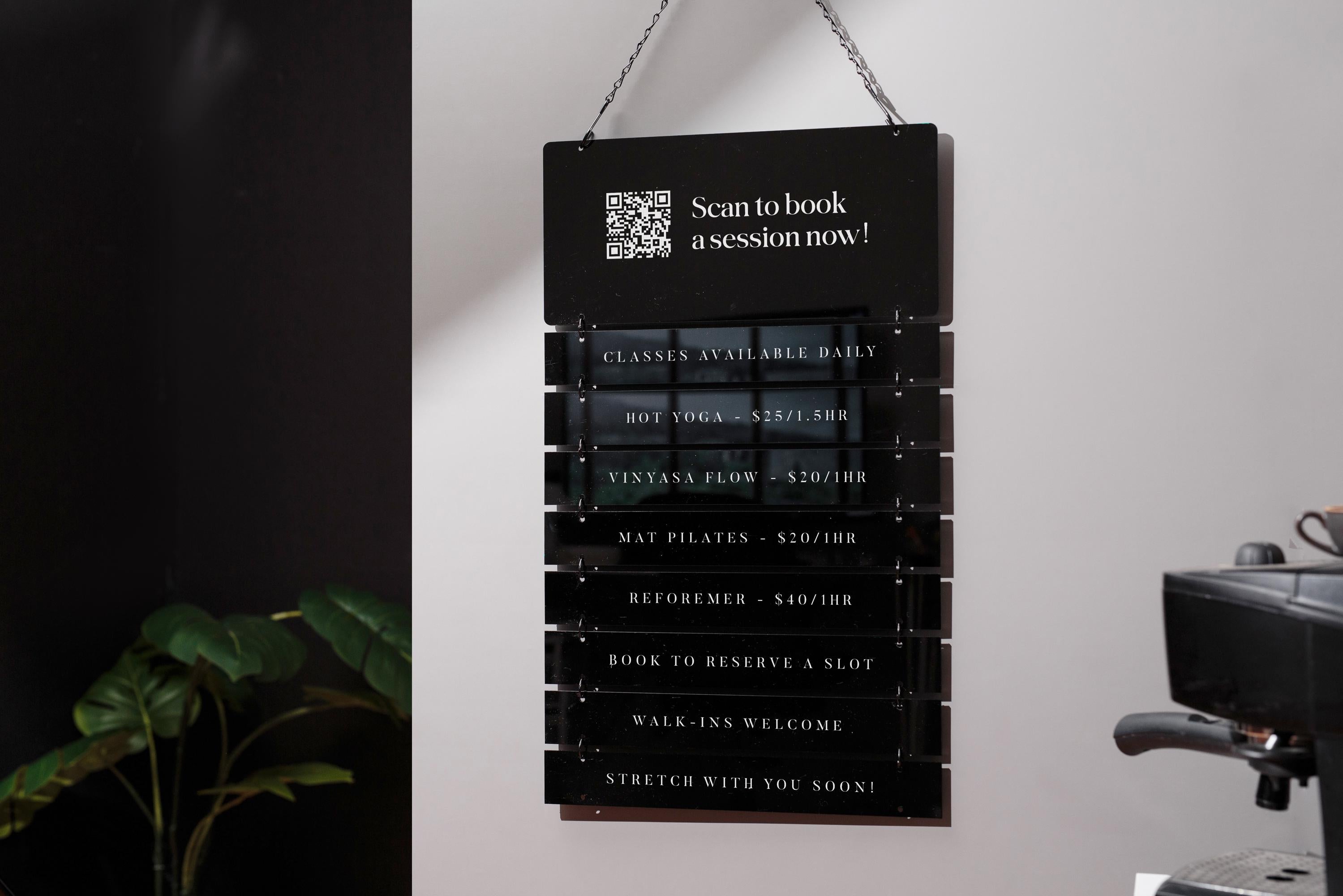 Black Interchangeable Hanging Storefront Sign D2 - Customizable Office Wall Door Building Business Retail Shop Contact Hours Menu Display