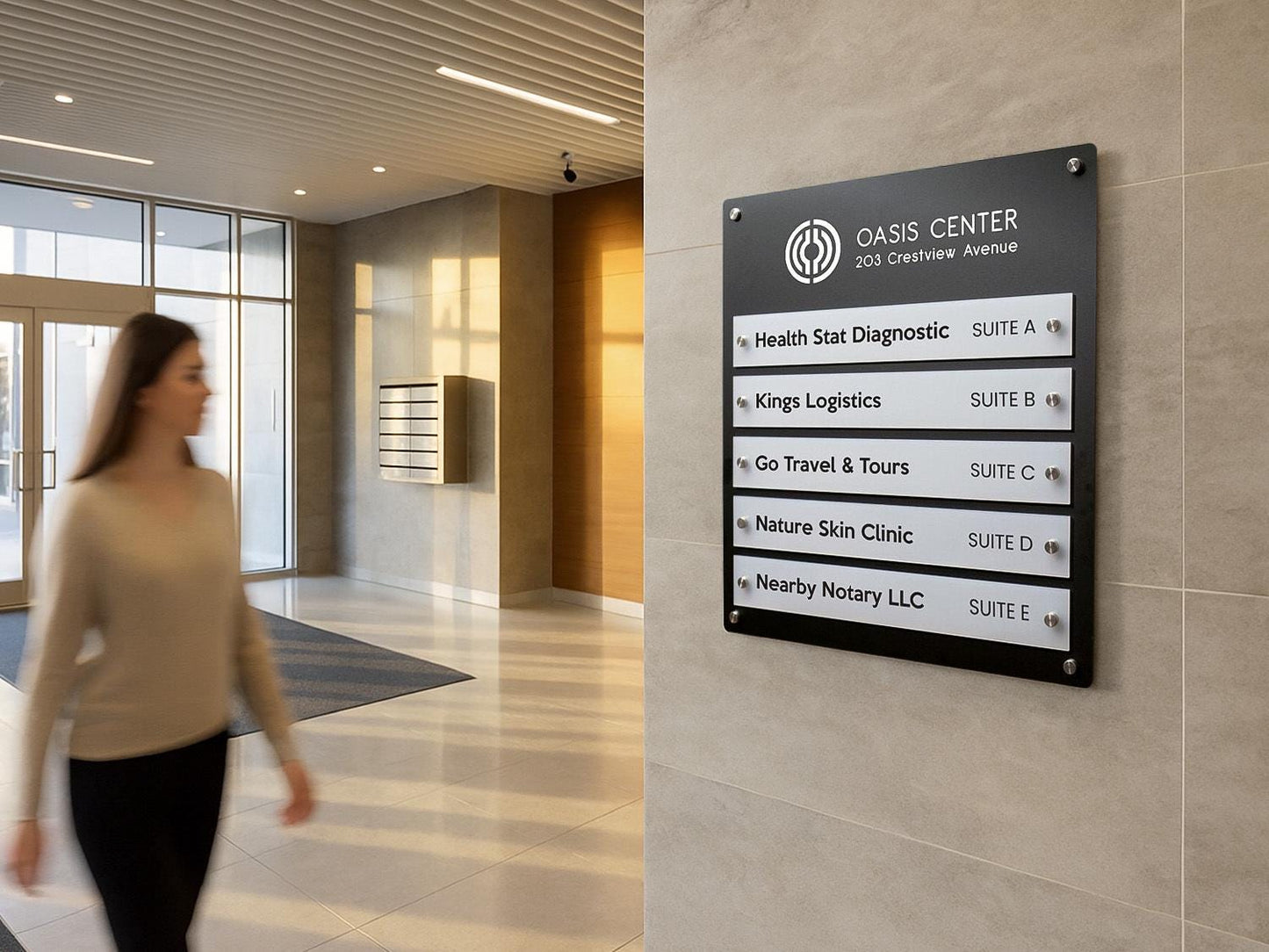 Wall Directory (Wide) - Customizable Large Office Wall Door Building Mounted Business Logo Sign, Job Title Room Signage, Made to Order