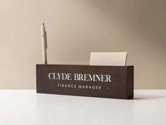 Personalized Wood Name Block w/ Slots (D1) - Minimal Executive Desk CEO Room Table Sign Job Office Decor Teacher Graduation Promotion Gift