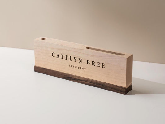Personalized Wood Name Block w/ Slots (D4) - Minimal Executive Desk CEO Room Table Sign Job Office Decor Teacher Graduation Promotion Gift