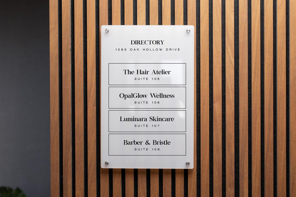 Full Panel Wall Directory (Standard) - Customizable Large Office Wall Door Building Mounted Business Logo Sign, Job Title Room Signage