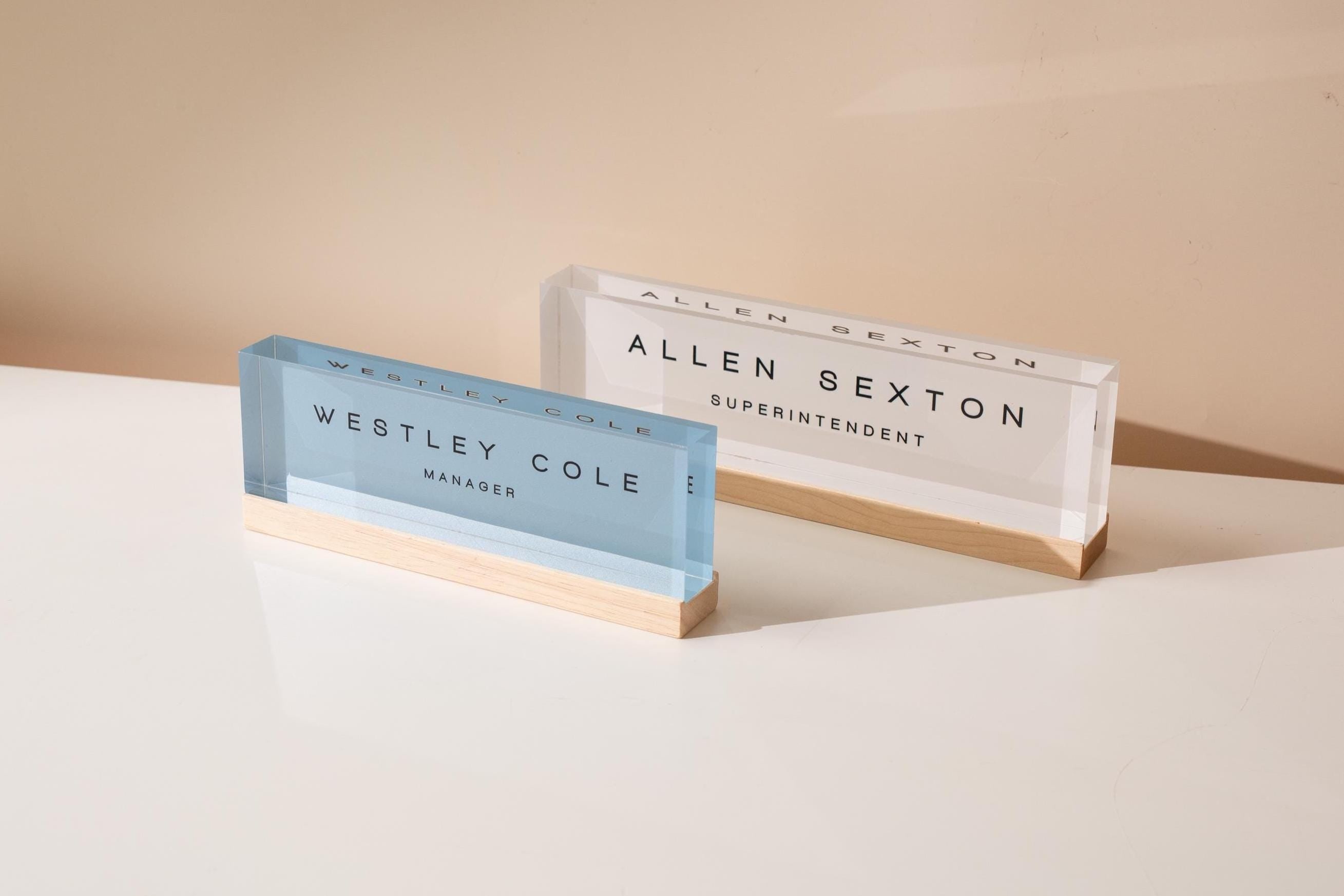 Pastel Acrylic Name Block (D3) - w/ Optional Wooden Base, Work Title Desk Table CEO Sign Job Office Decor Promotion Coworker Staff Gifts