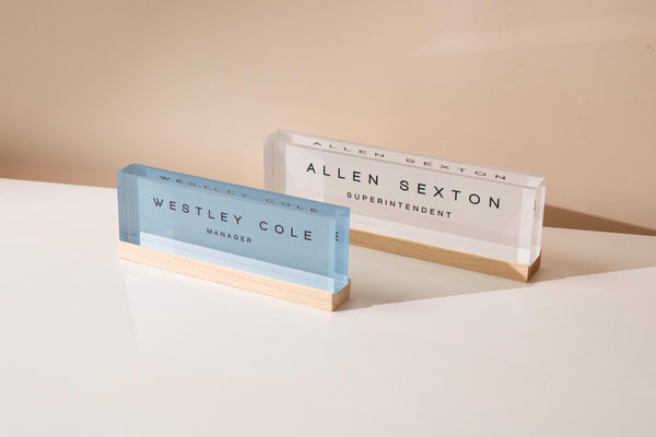 Pastel Acrylic Name Block (D3) - w/ Optional Wooden Base, Work Title Desk Table CEO Sign Job Office Decor Promotion Coworker Staff Gifts