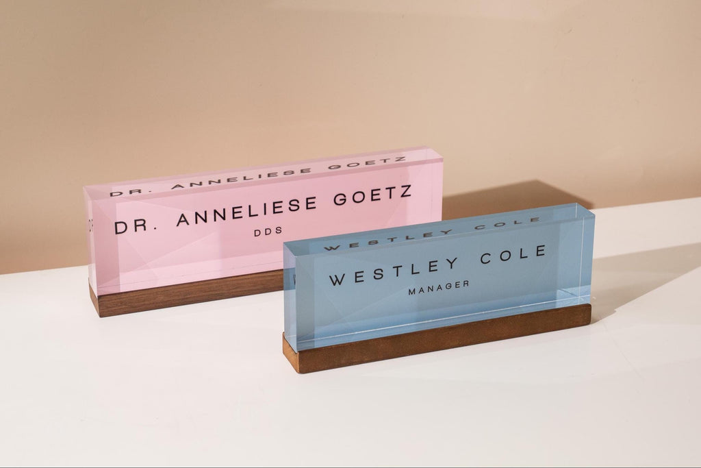 Pastel Acrylic Name Block (D3) - w/ Optional Wooden Base, Work Title Desk Table CEO Sign Job Office Decor Promotion Coworker Staff Gifts