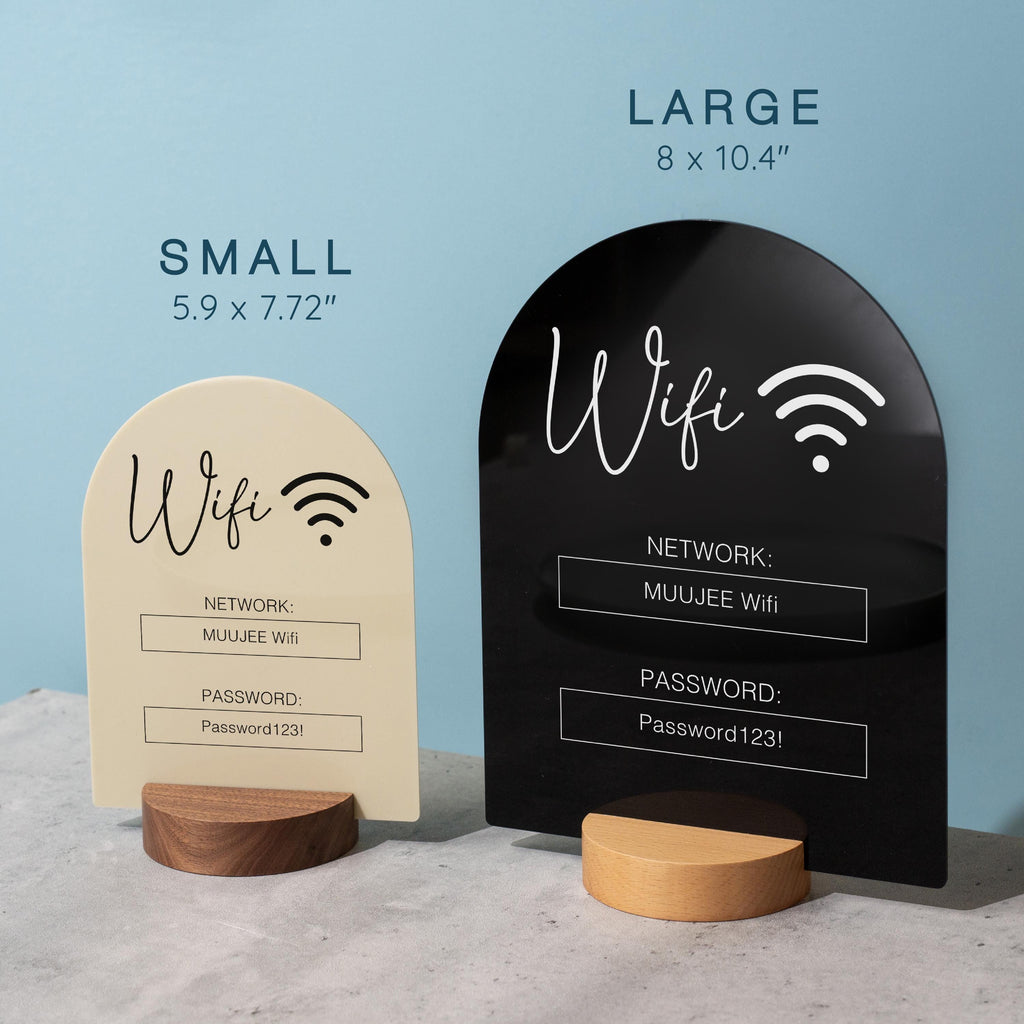Arch Acrylic Wifi Sign w/ Round Base (D5) - Custom Wifi Password Display Home Office Business Shop Airbnb Rental Decor Visitor Reception