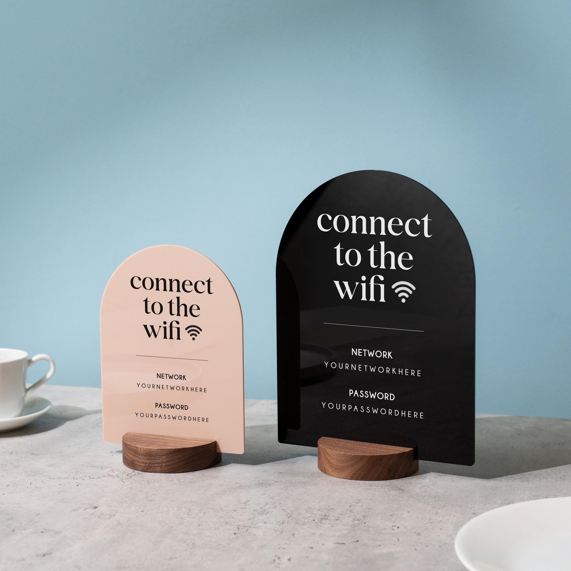 Arch Acrylic Wifi Sign w/ Round Base (D8) - Custom Wifi Password Display for Home Office Business Shop Airbnb Rental Decor Visitor Login