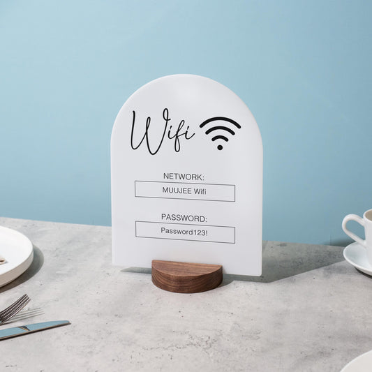 Arch Acrylic Wifi Sign w/ Round Base (D5) - Custom Wifi Password Display Home Office Business Shop Airbnb Rental Decor Visitor Reception