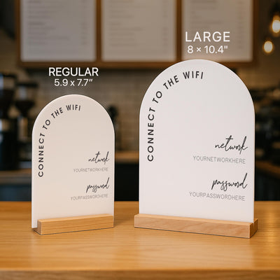 Arch Acrylic Wifi Sign w/ Base (D7) - Custom Wifi Password Display for Home Office Business Shop Airbnb Rental Decor Visitor Login 6x7.5"