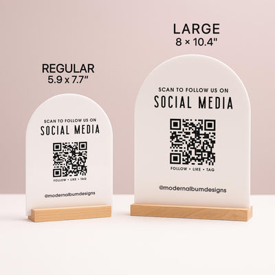 QR Acrylic Sign w/ Base (D6) - Scannable QR Code Social Media Instagram Venmo Cashapp, Scan to any Website or Business Payment App 6x7.75"