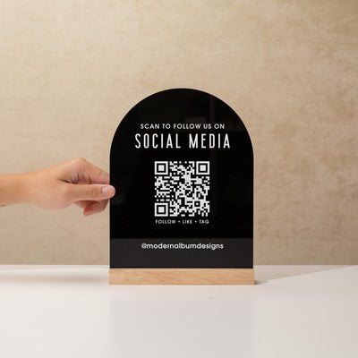 QR Arch Acrylic Sign w/ Base (D6) - Scannable QR Code Social Media Instagram Venmo Cashapp, Scan any Website or Business Payment App Printed