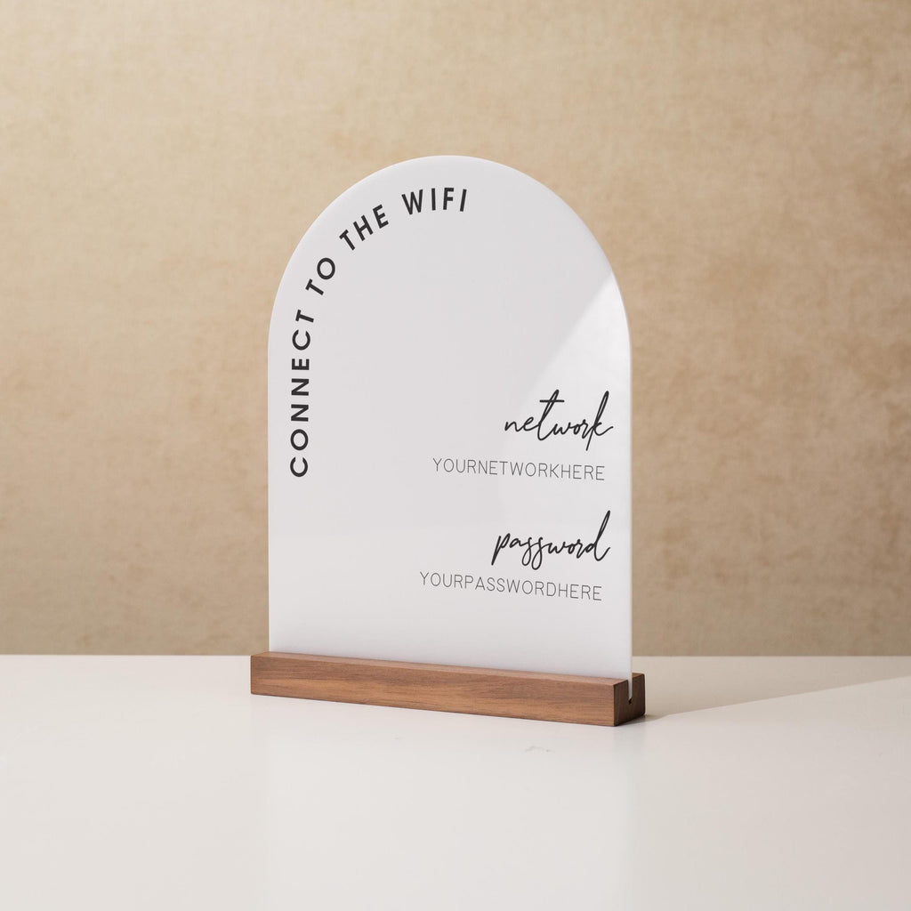 Arch Acrylic Wifi Sign w/ Base (D7) - Custom Wifi Password Display for Home Office Business Shop Airbnb Rental Decor Visitor Login Printed