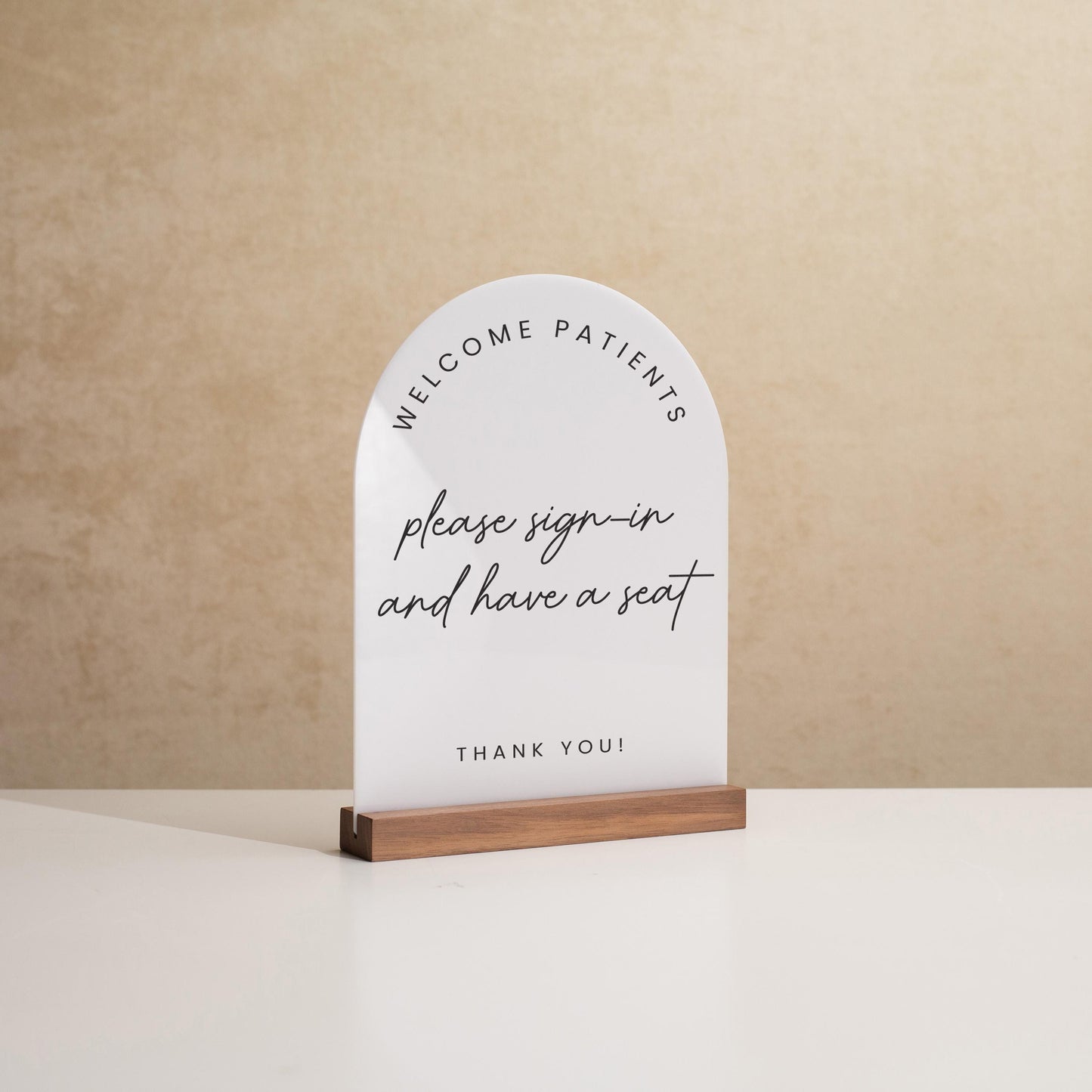 Arch Acrylic Sign w/ Base (D9) - Custom Signage for Business Clinic Office Retail Shops Trade Craft Show Salon, Wood or Acrylic Stand