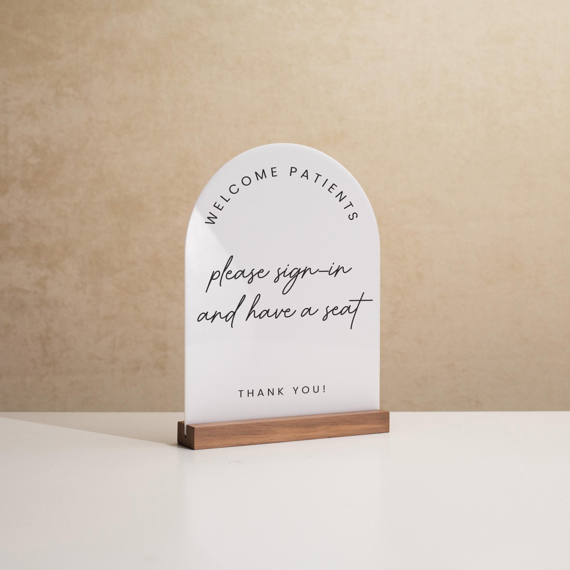 Arch Acrylic Sign w/ Base (D9) - Custom Signage for Business Clinic Office Retail Shops Trade Craft Show Salon, Wood or Acrylic Stand