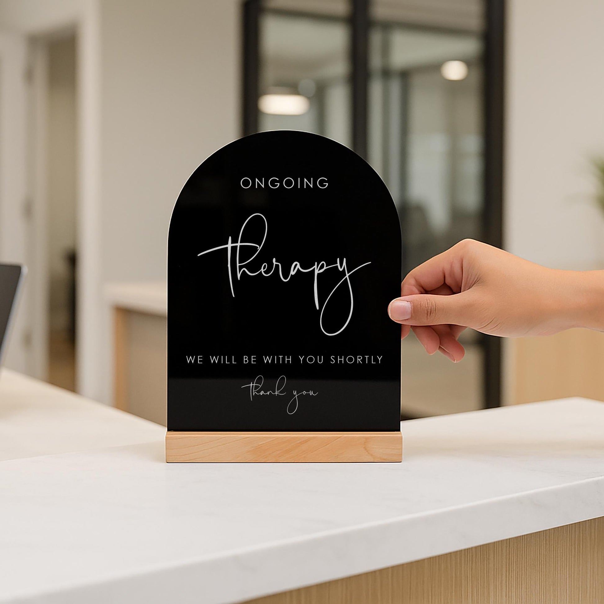 Arch Acrylic Sign w/ Base (D11) - In Session Meeting Display, Custom Signage for Business Clinic Office Retail Shops Trade Craft Show 6x7.5"