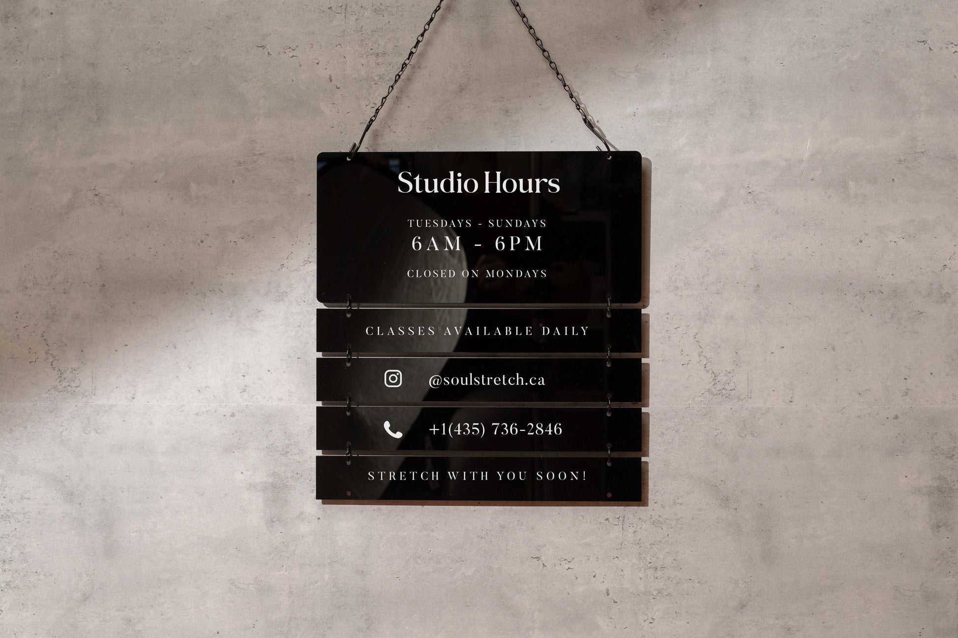 Black Interchangeable Hanging Storefront Sign D2 - Customizable Office Wall Door Building Business Retail Shop Contact Hours Menu Display