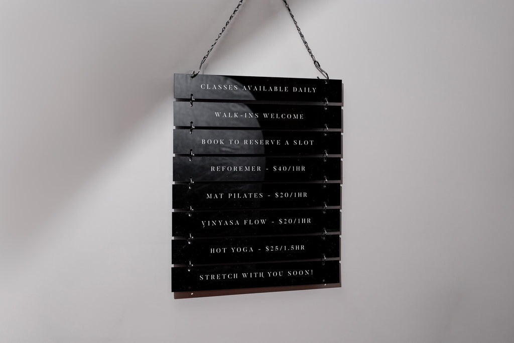 Black Interchangeable Hanging Storefront Sign D2 - Customizable Office Wall Door Building Business Retail Shop Contact Hours Menu Display