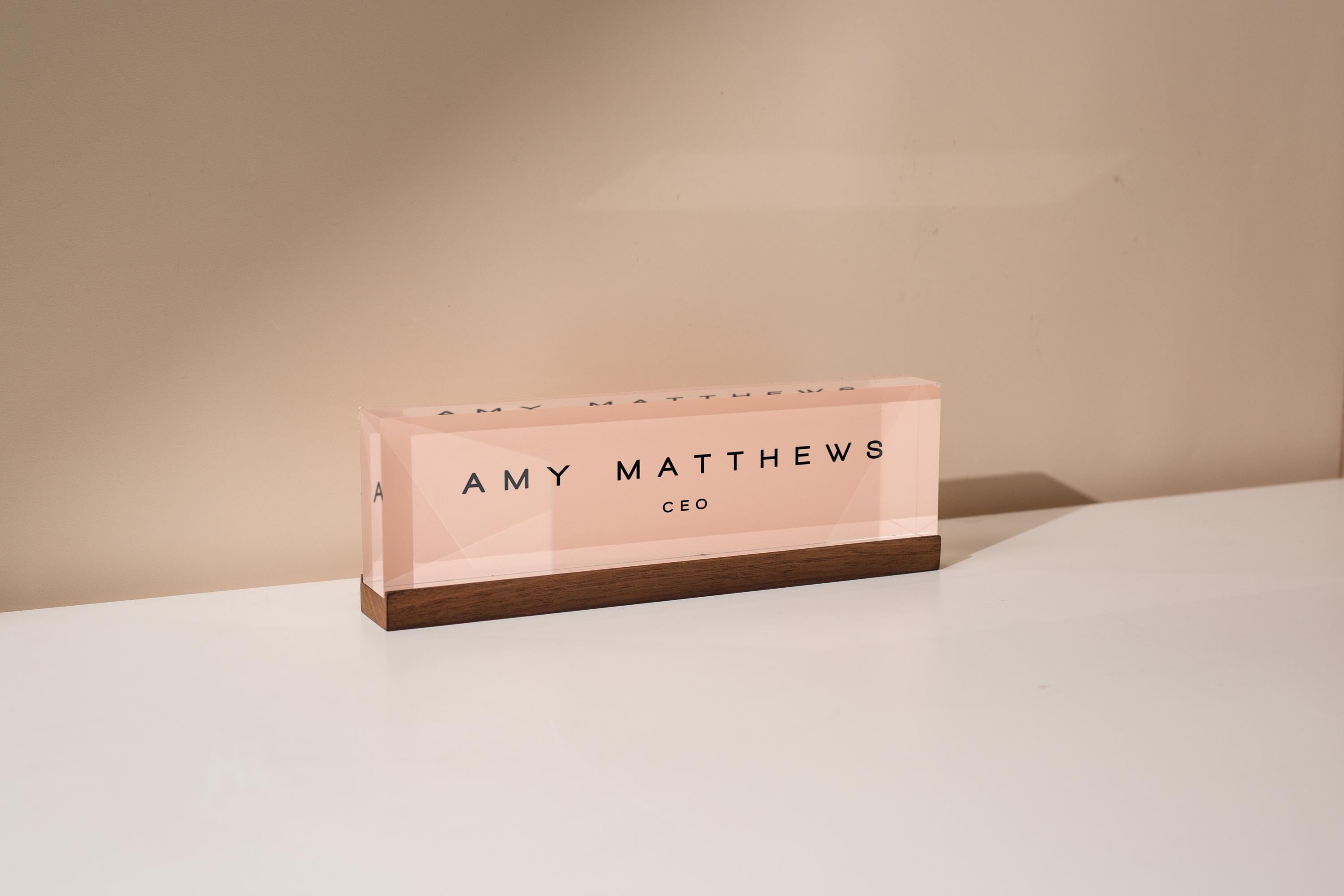 Pastel Acrylic Name Block (D3) - w/ Optional Wooden Base, Work Title Desk Table CEO Sign Job Office Decor Promotion Coworker Staff Gifts