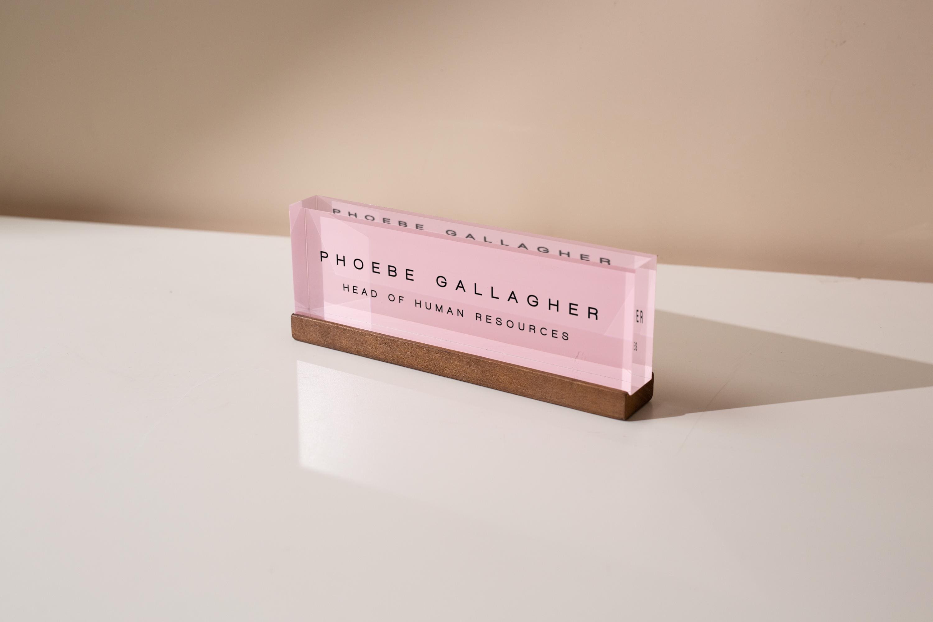 Pastel Acrylic Name Block (D3) - w/ Optional Wooden Base, Work Title Desk Table CEO Sign Job Office Decor Promotion Coworker Staff Gifts